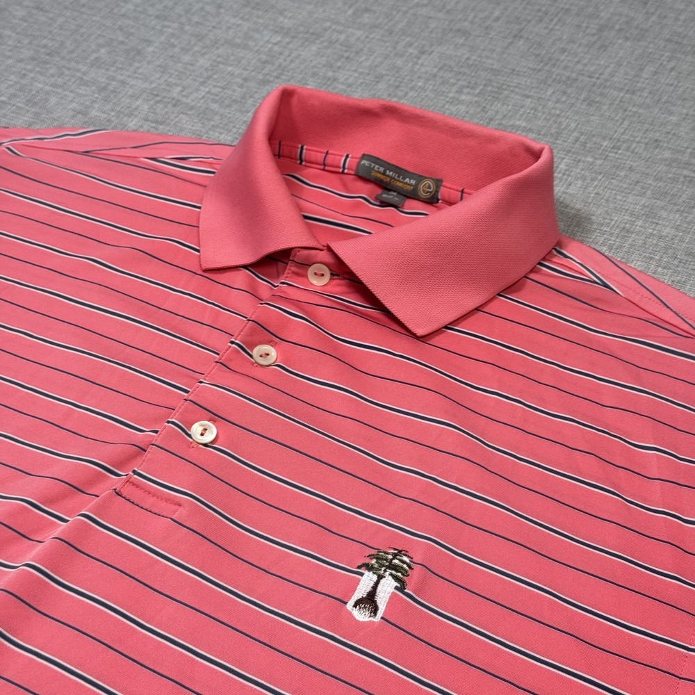Peter Millar Summer Comfort E4 Golf Polo Shirt Mens M Pink Striped Performance